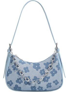 Women's Flower Blue Plaid Striped Woolden Cloth Shoulder Handbag Tote Bag